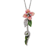 BERGIO 18K White Gold, Enamel and Diamond Flower Necklace- FINAL SALE
